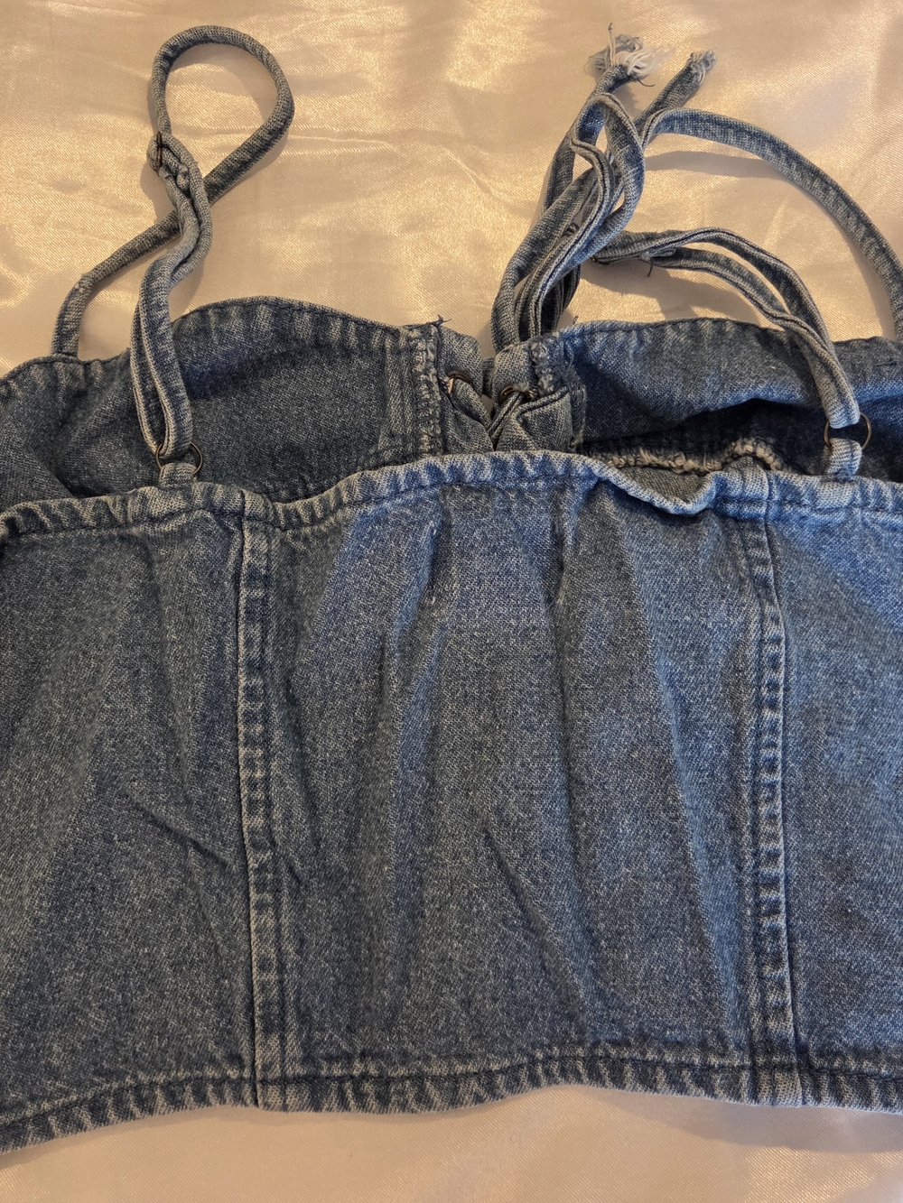 Dizzy Lizzy Denim Corset Crop Top Small Lace Up Bustier Y2K Festival - Picture 4 of 4